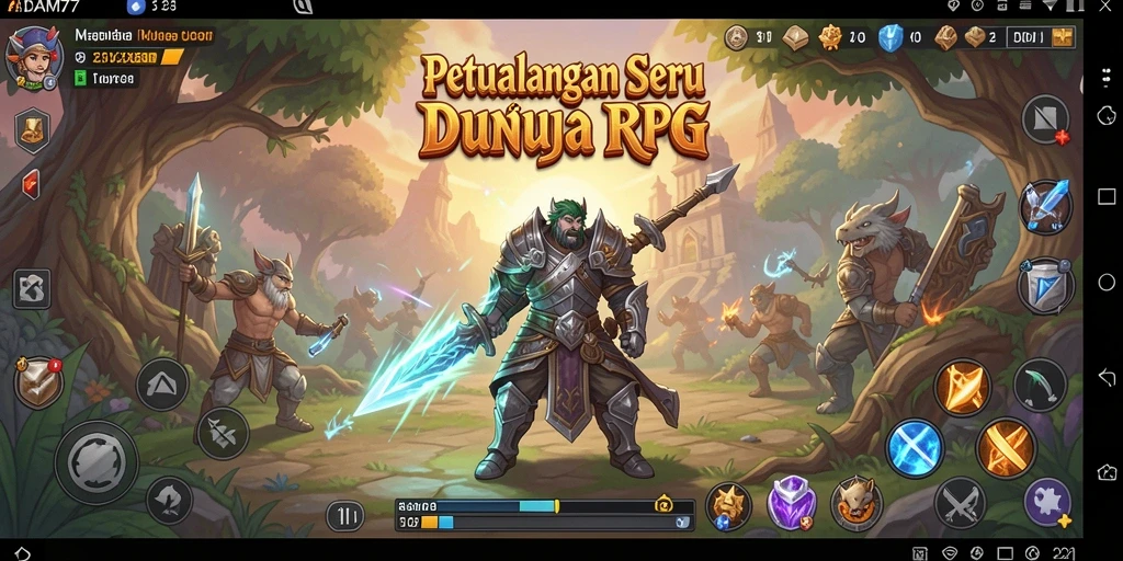 Tangkapan layar utama <strong>ADAM77</strong> menampilkan aksi seru dalam pertempuran RPG.