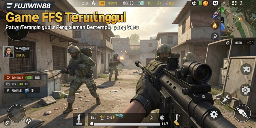 Screenshot menunjukkan aksi seru dalam pertandingan FPS yoğun.