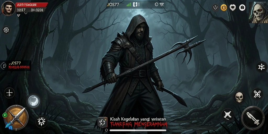 Tangkapan layar menampilkan suasana menyeramkan dalam gameplay JOS77.