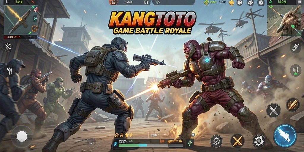 Screenshot KANGTOTO menunjukkan aksi seru dalam gameplay Battle Royale.