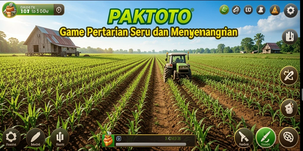 Screenshot gameplay PAKTOTO menampilkan kebun yang subur dan beragam tanaman.